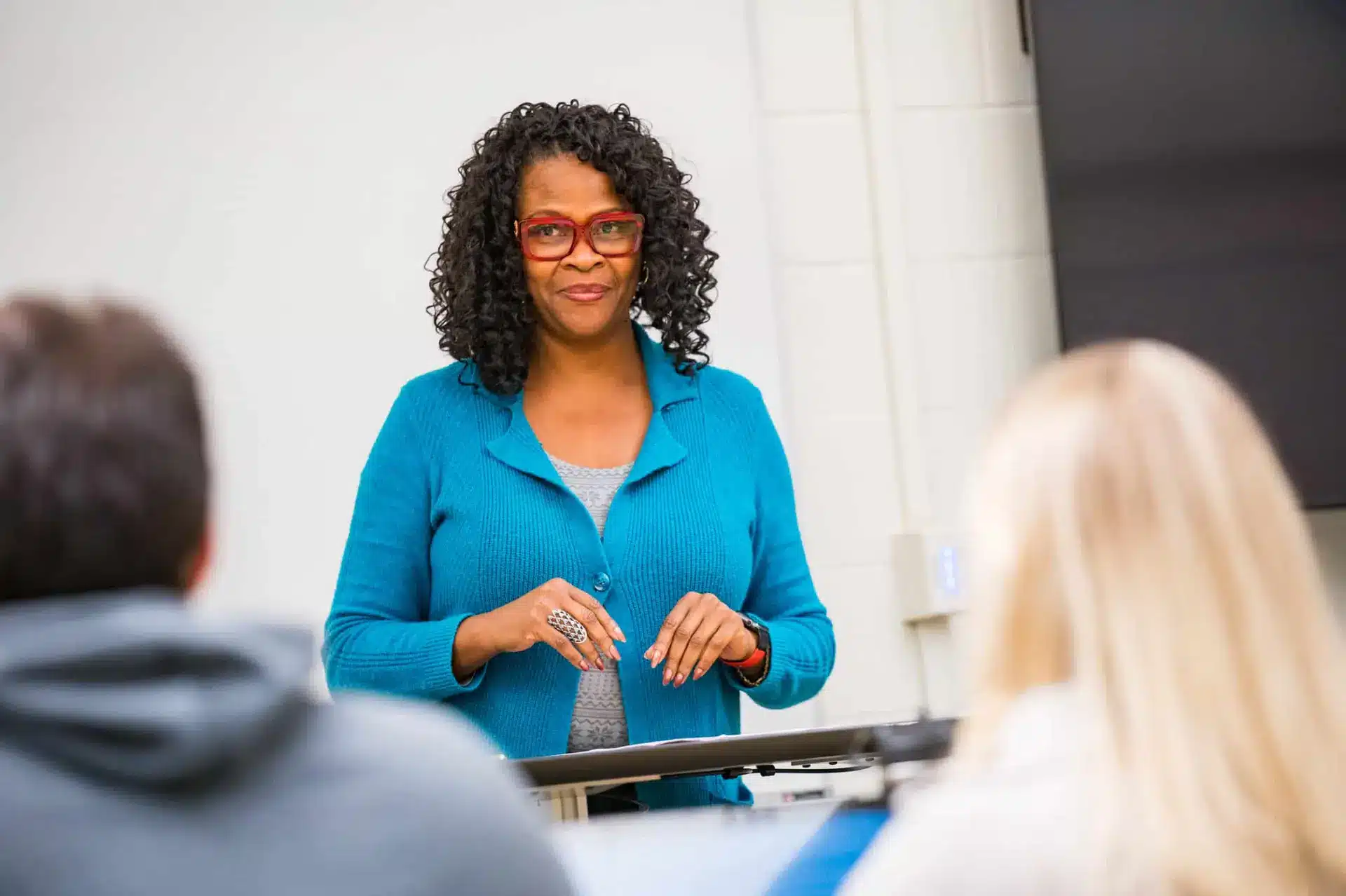 woman teaching her class